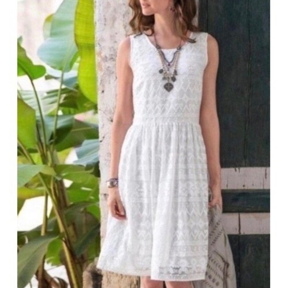 Sundance White Lace Sleeveless Fit Flare Dress Scoop Neck 6 - Picture 1 of 5